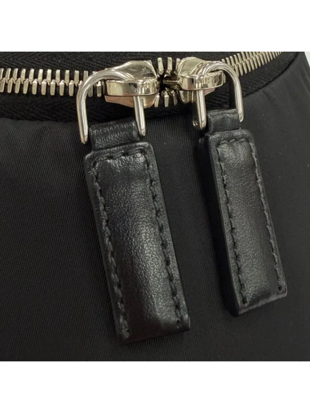 Prada Nylon Leather Re-Nylon Triangle Logo Shoulder Bag Black Silver with Plate
